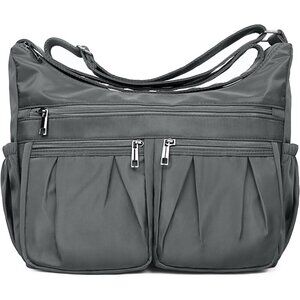 Women Grey-l Nylon Water Resistant Anti Theft Travel Crossbody Shoulder Bag